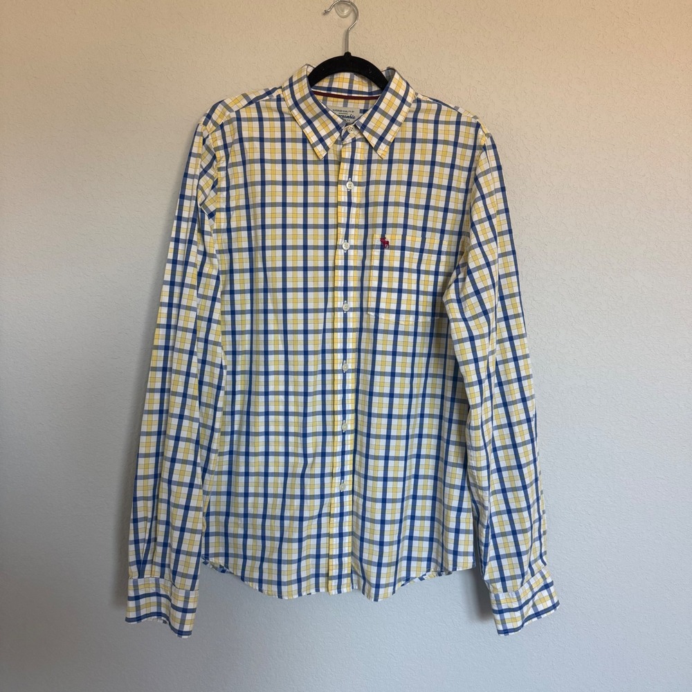 Abercrombie & Fitch Mens XXL Yellow Blue Plaid Button Down Shirt Moose Preppy - Picture 1 of 6